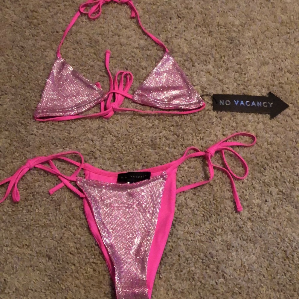NEW No Vacancy Pink Rhinestone Bikini